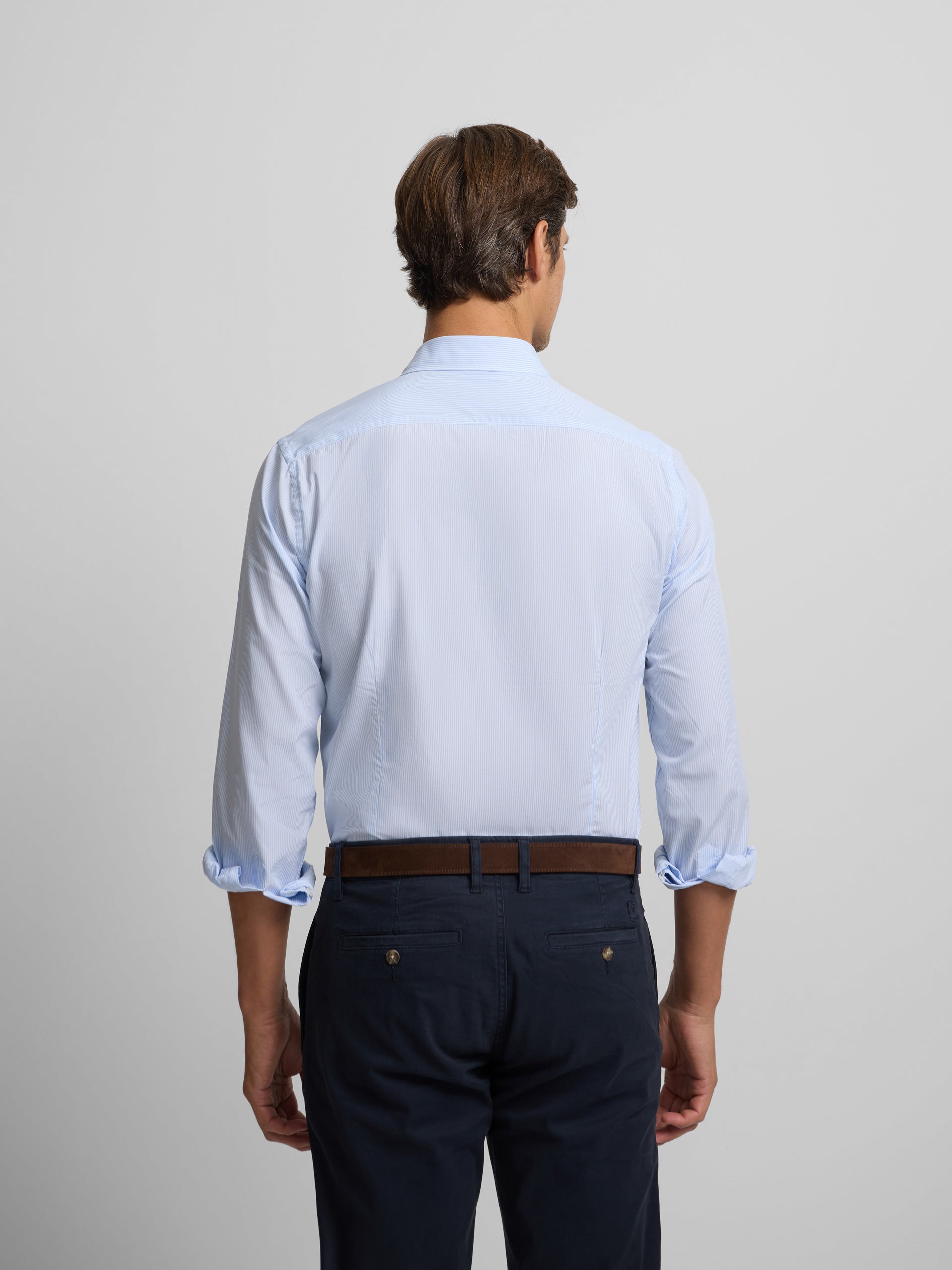 Camisa sport clássica risca azul-claro