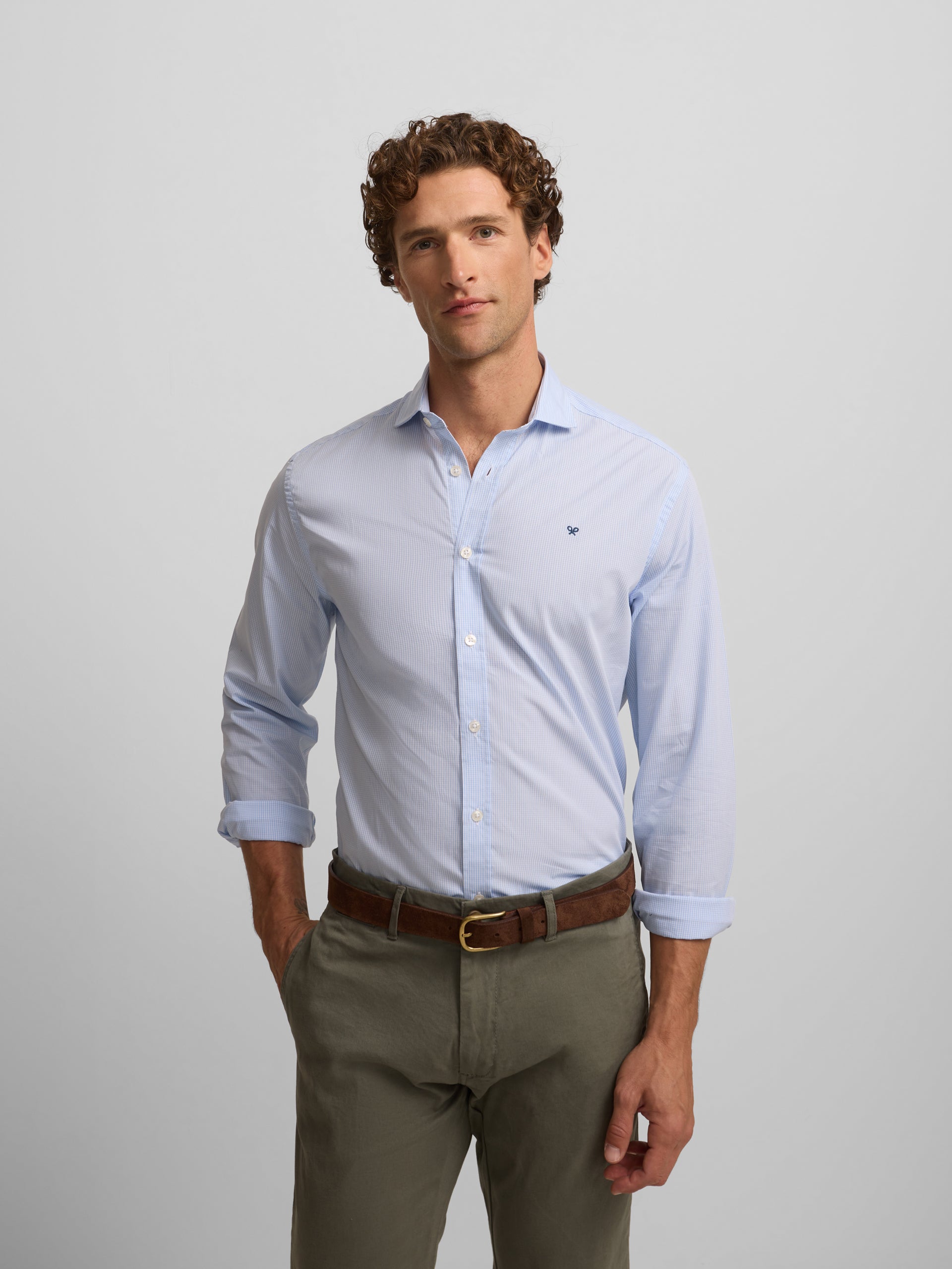 Chemise sport classique à carreaux bleu clair