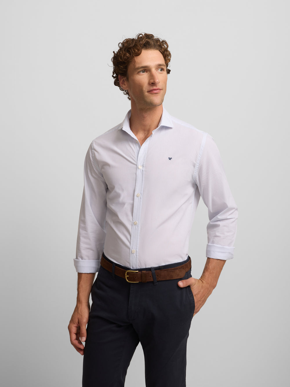 classic sport shirt, mini checkered light blue