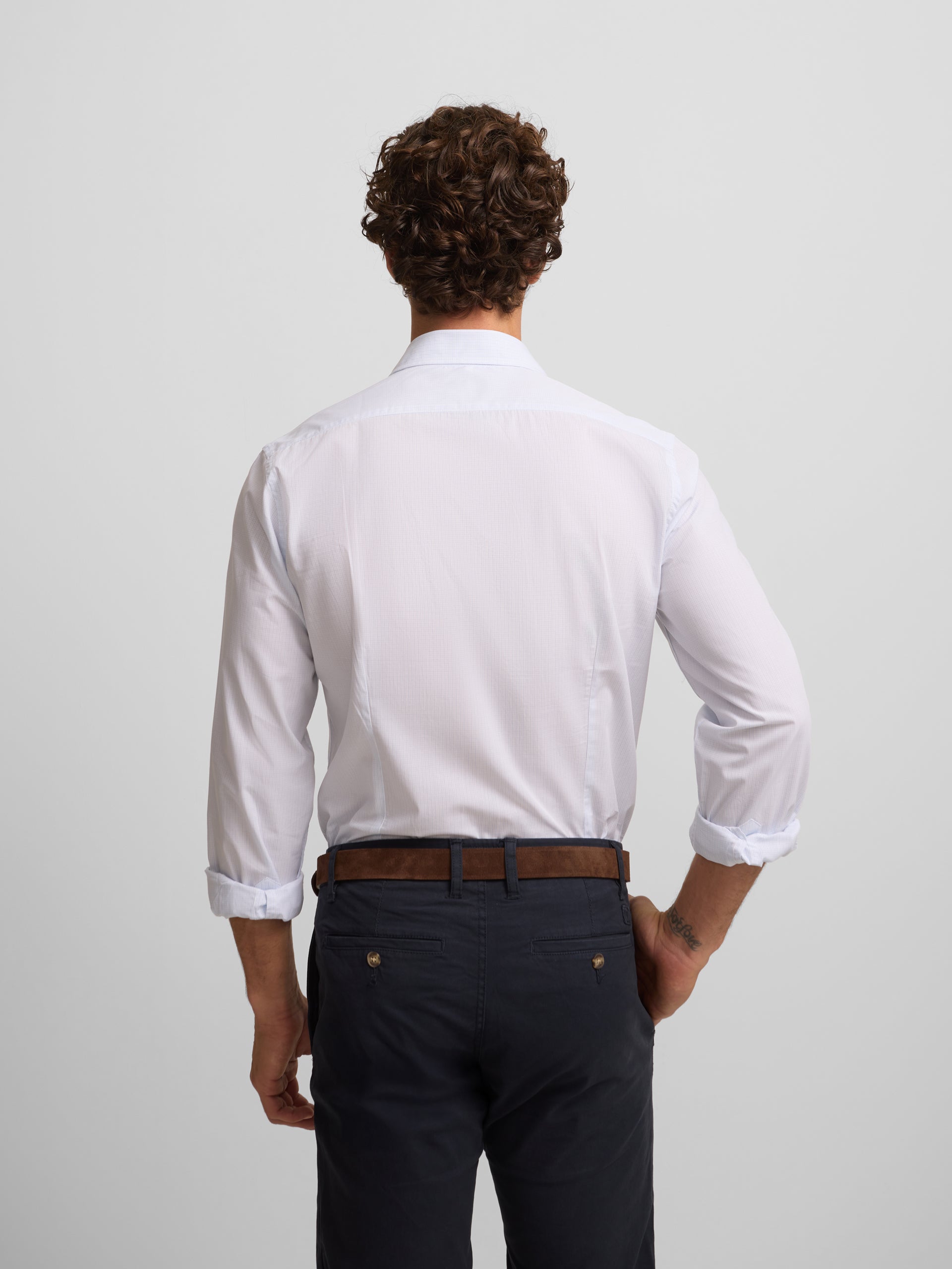 classic sport shirt, mini checkered light blue