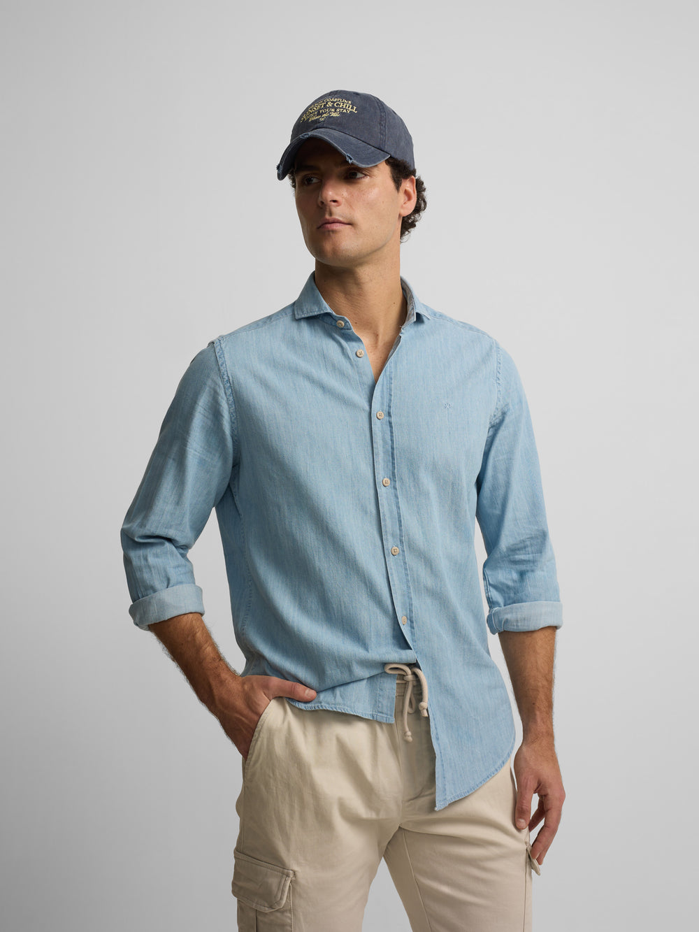 Camisa sport denim cutaway azul claro