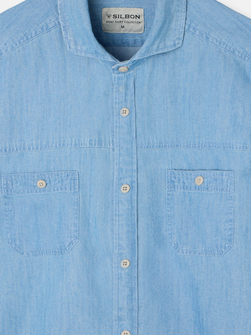 Camisa desportiva de ganga com bolsos azul claro