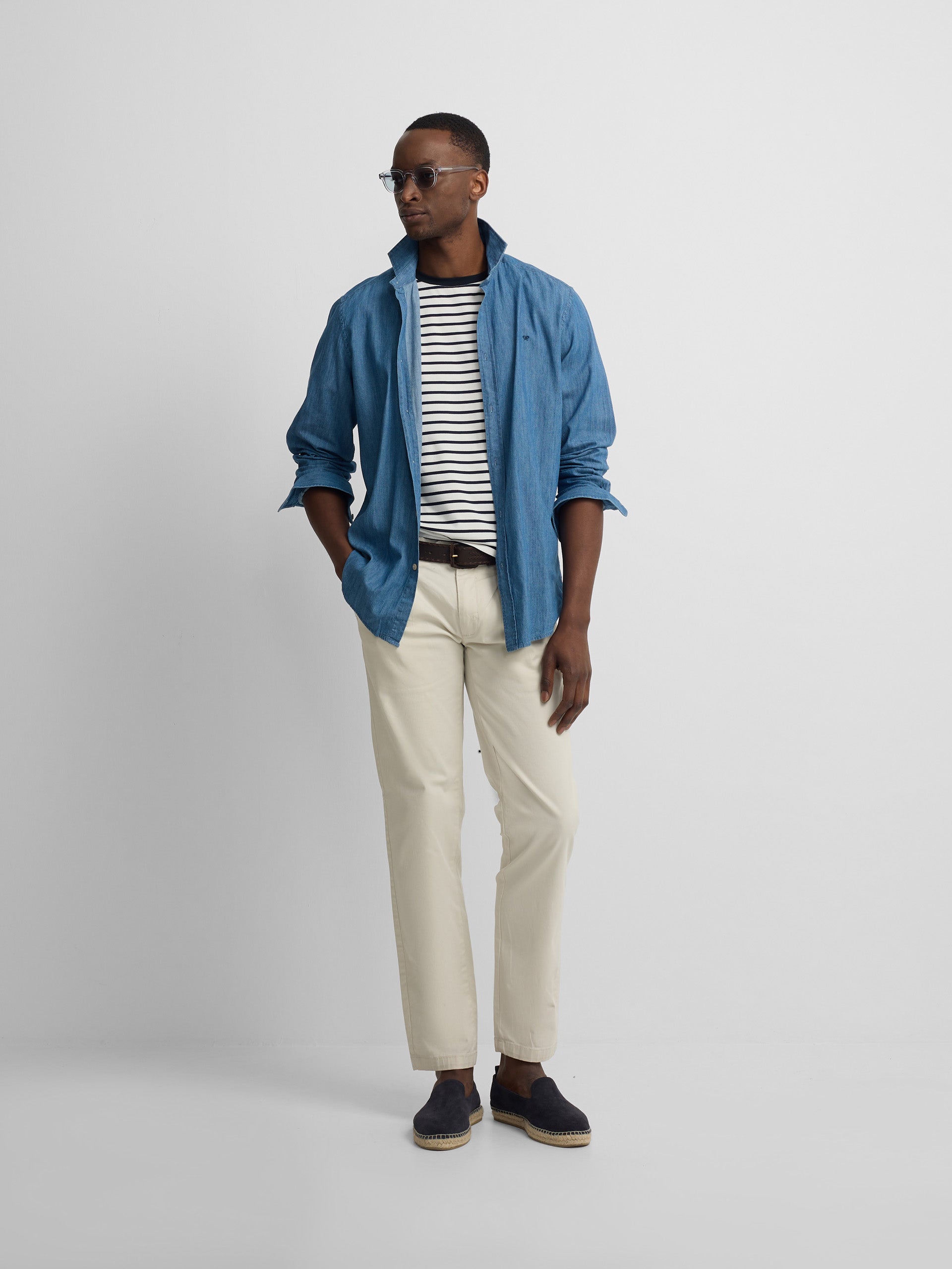 Camisa sport denim azul marinho