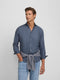 Indigo blue herringbone structured sport shirt