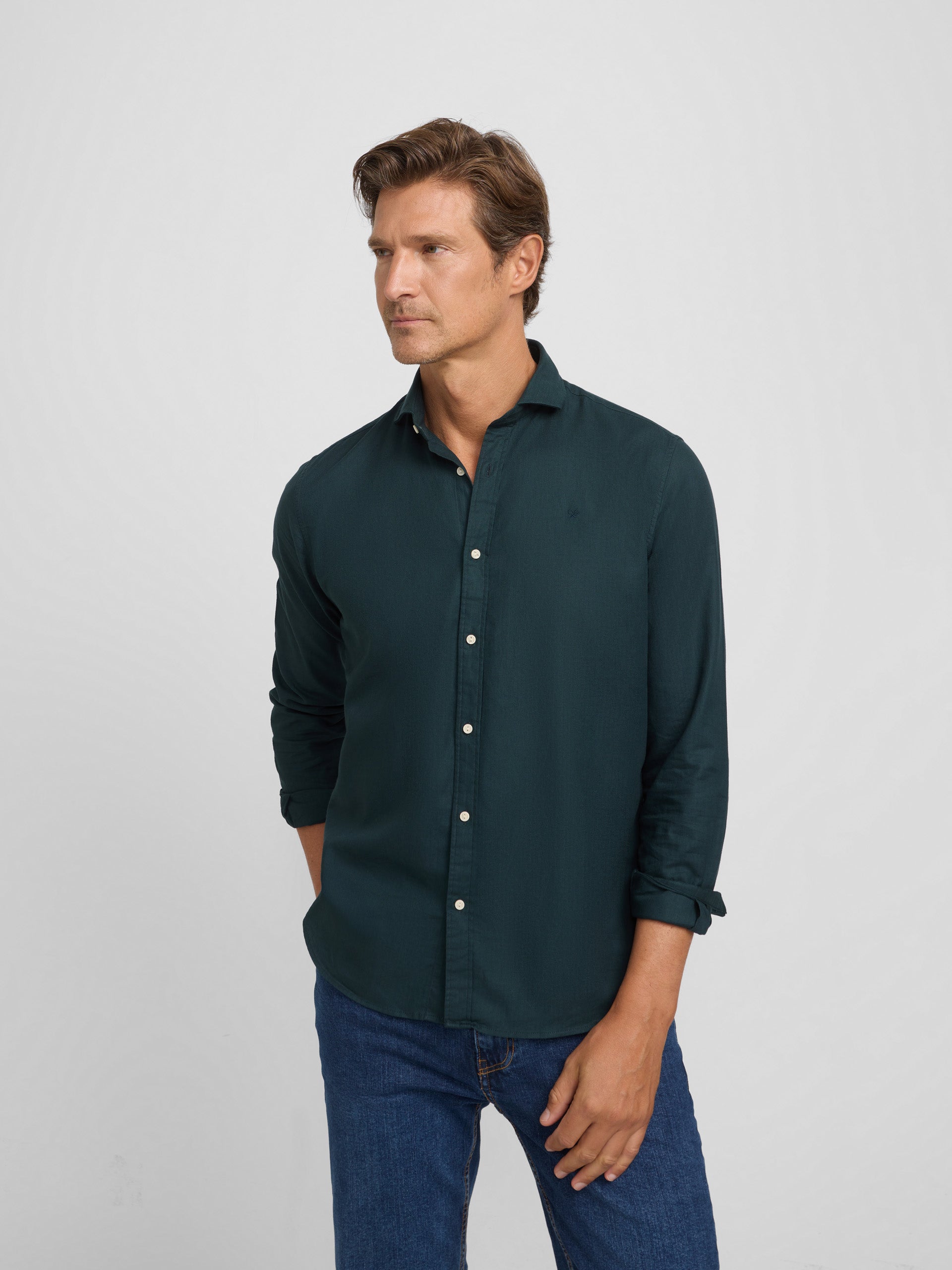 Camisa sport estrutura espinha verde escuro