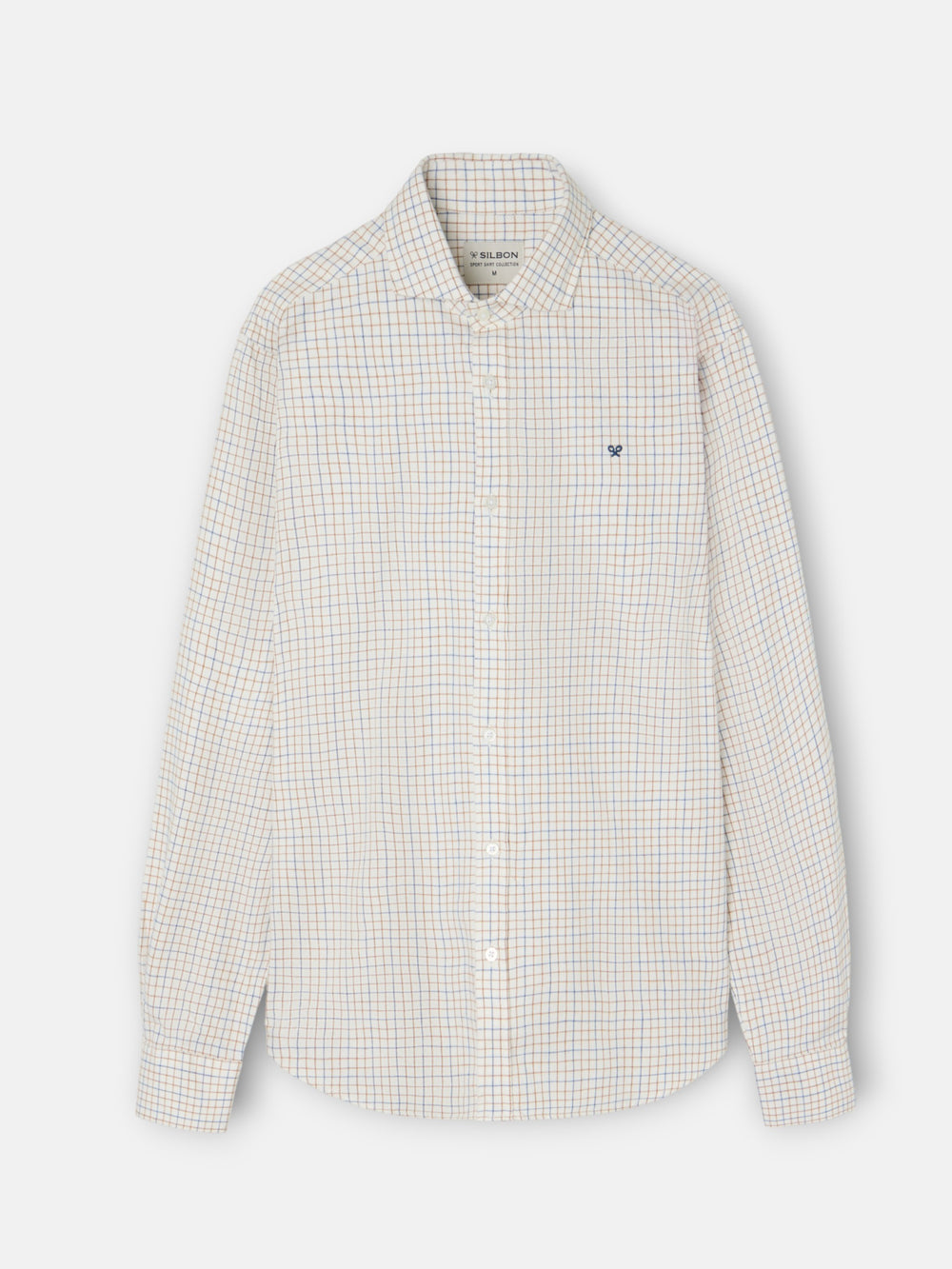 Two-tone checkered sport shirt, mustard blue