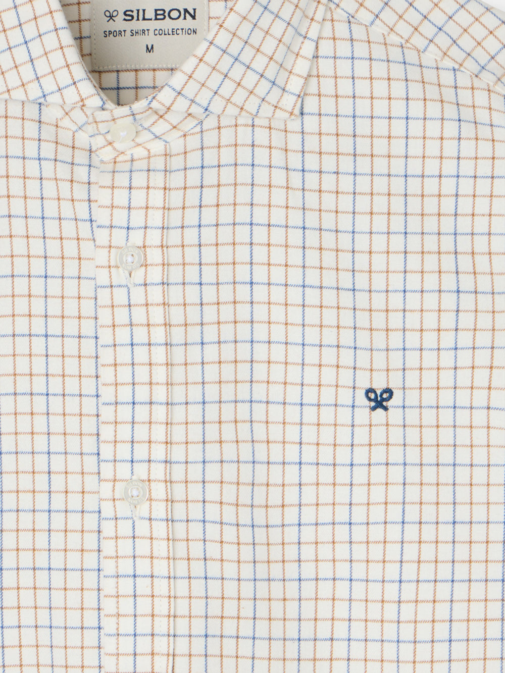 Two-tone checkered sport shirt, mustard blue