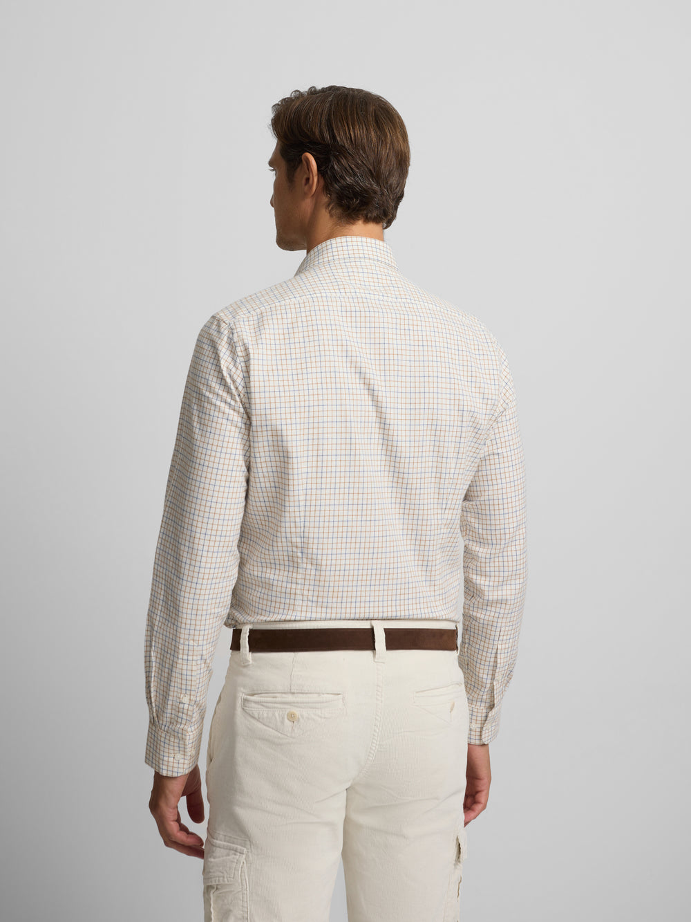 Two-tone checkered sport shirt, mustard blue