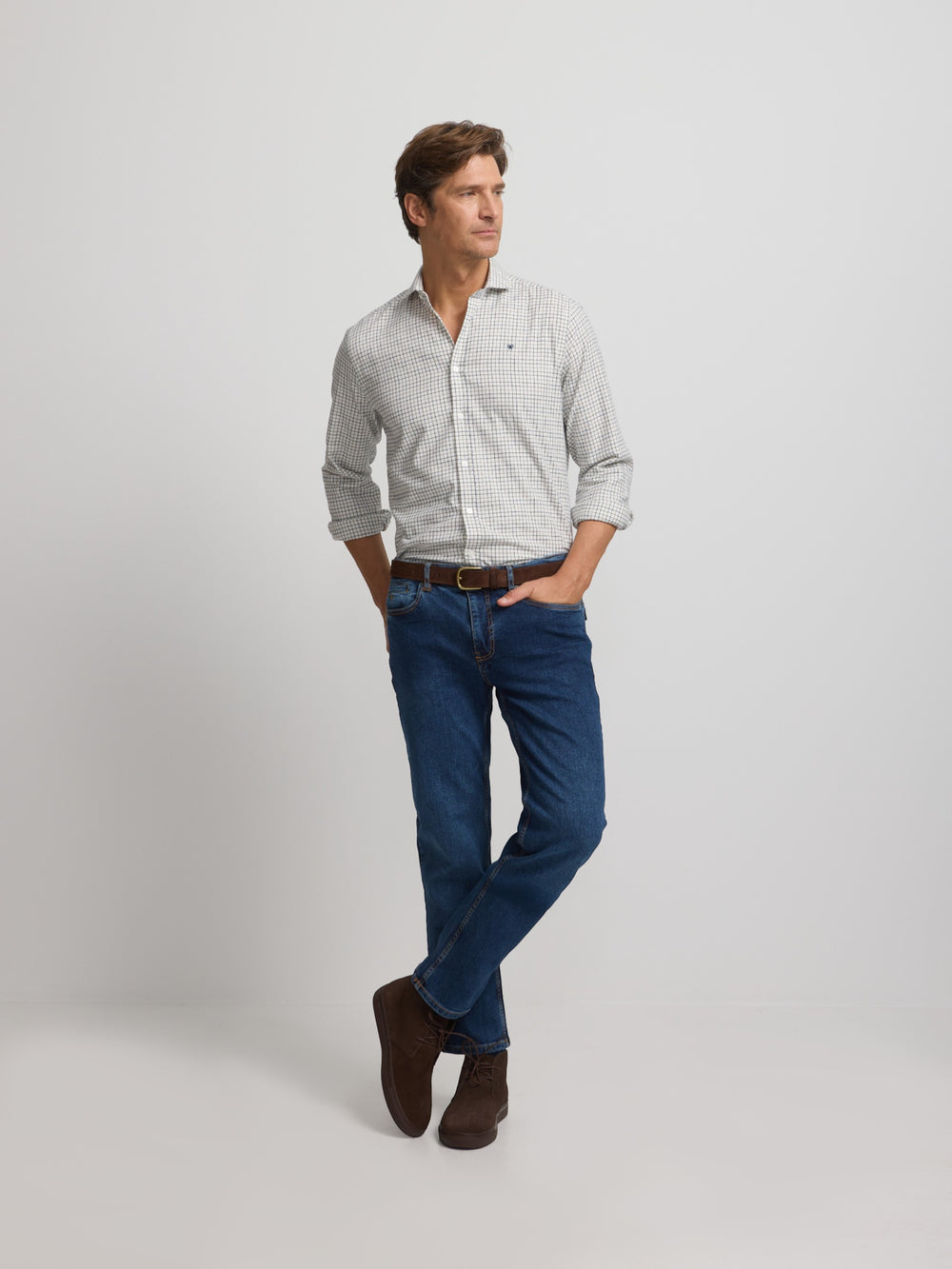 two-tone plaid sport shirt navy grey