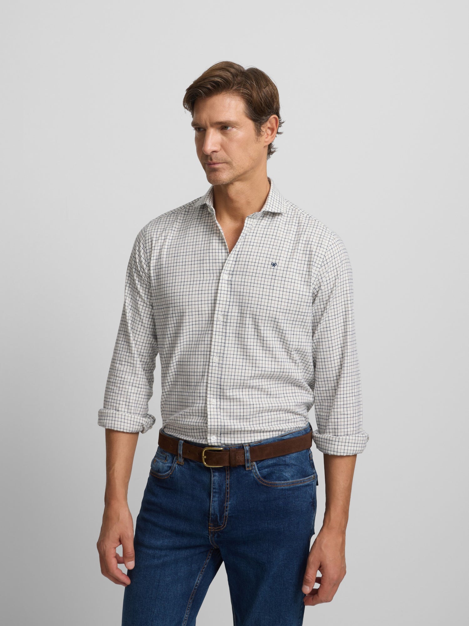 two-tone plaid sport shirt navy grey
