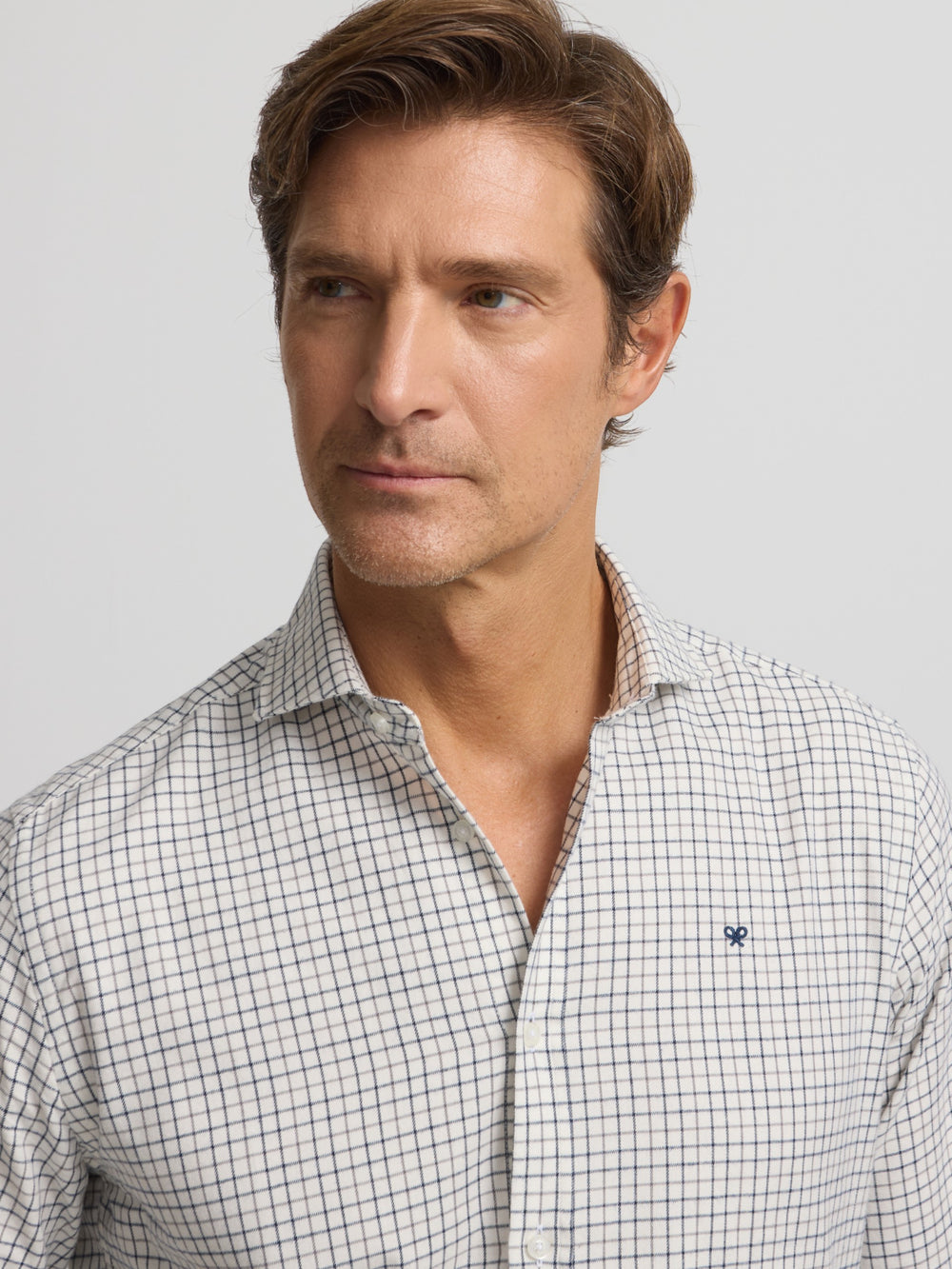 two-tone plaid sport shirt navy grey