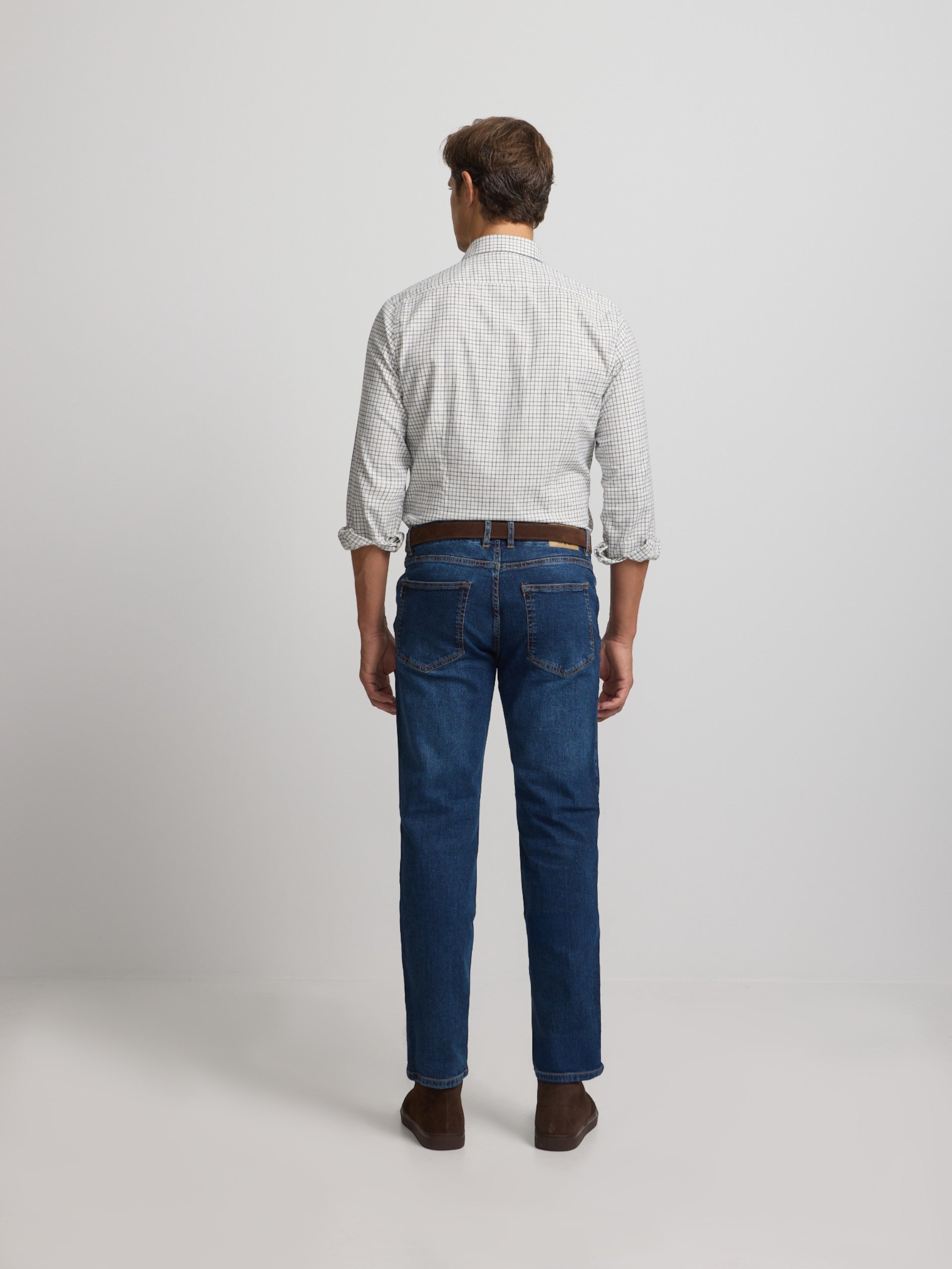 Chemise sport à carreaux bicolores bleu marine et gris