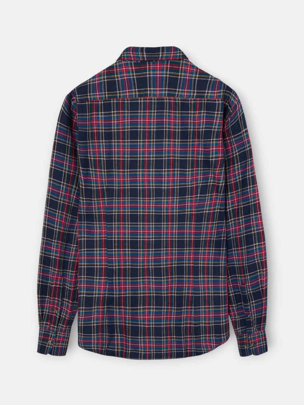 Two-tone tartan plaid sport shirt, blue and burgundy