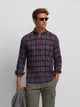Two-tone tartan plaid sport shirt, blue and burgundy