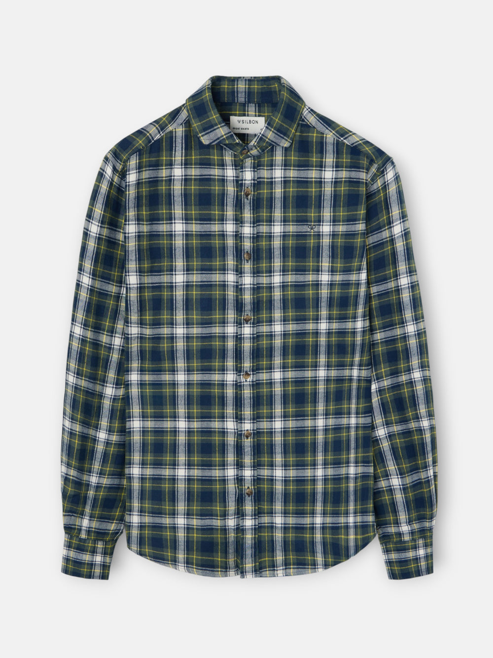 Blue and green two-tone tartan plaid sport shirt