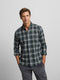 Blue and green two-tone tartan plaid sport shirt