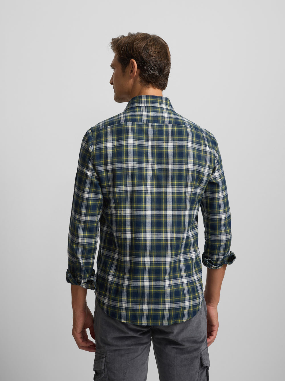 Blue and green two-tone tartan plaid sport shirt