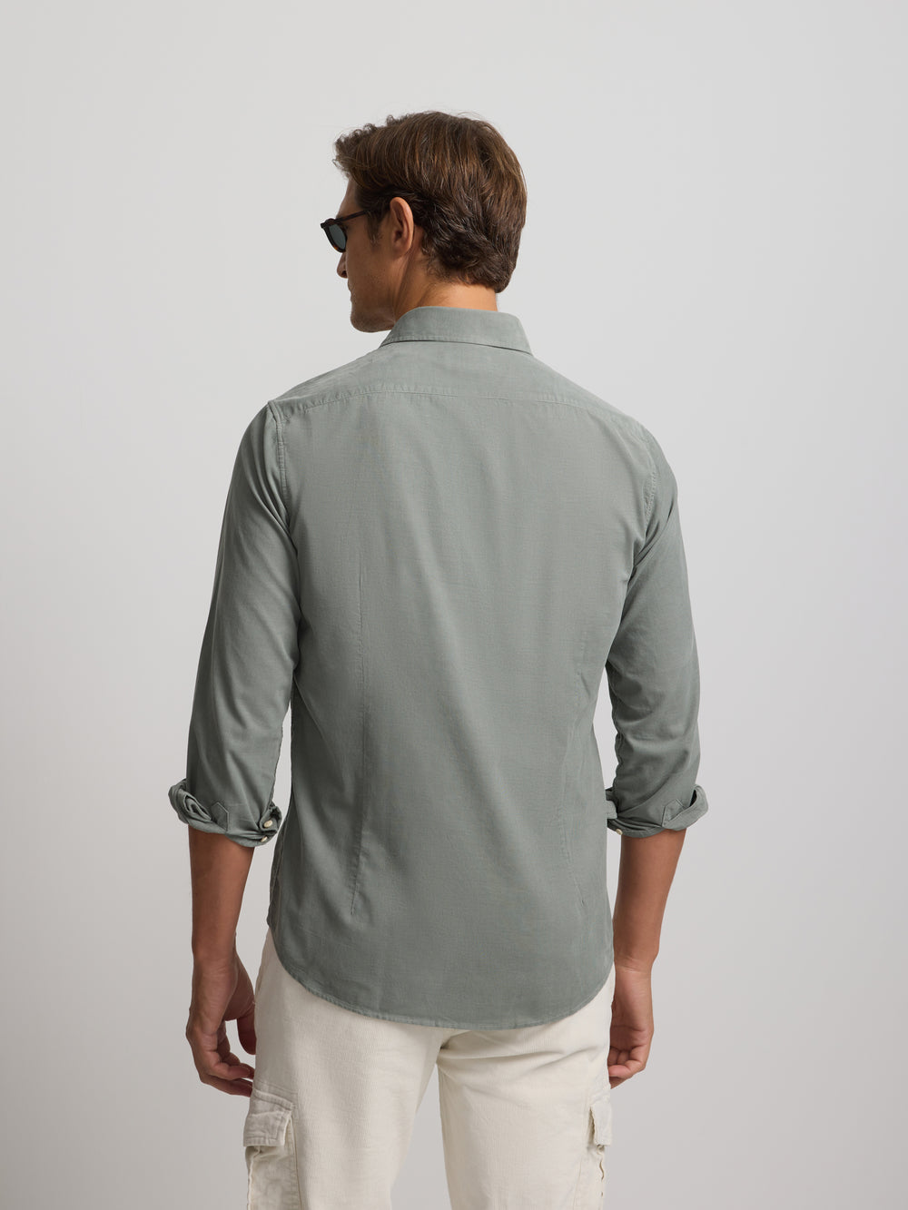 green corduroy sport shirt with cutaway collar