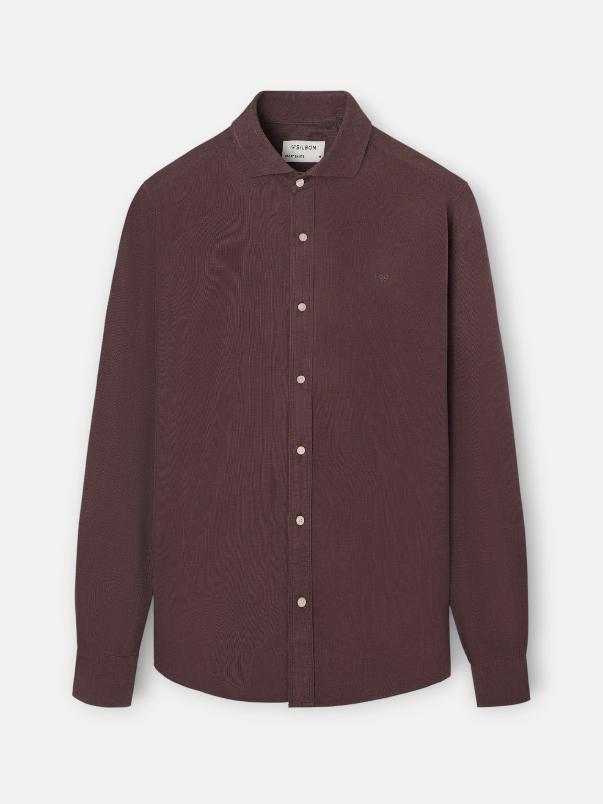 Burgundy corduroy cutaway collar sport shirt