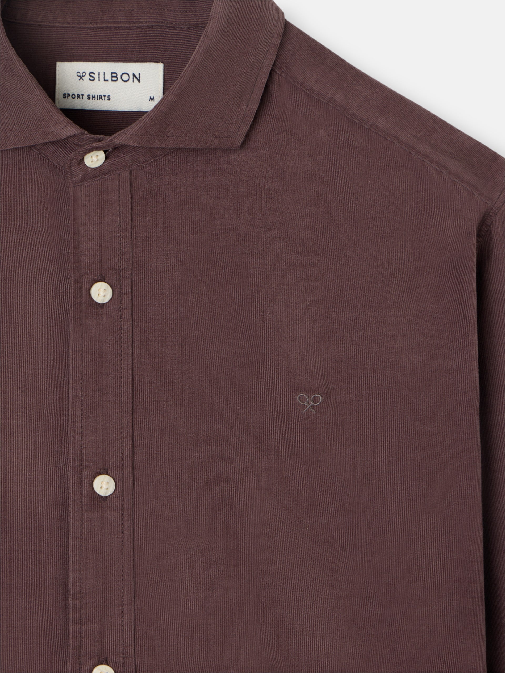 Burgundy corduroy cutaway collar sport shirt