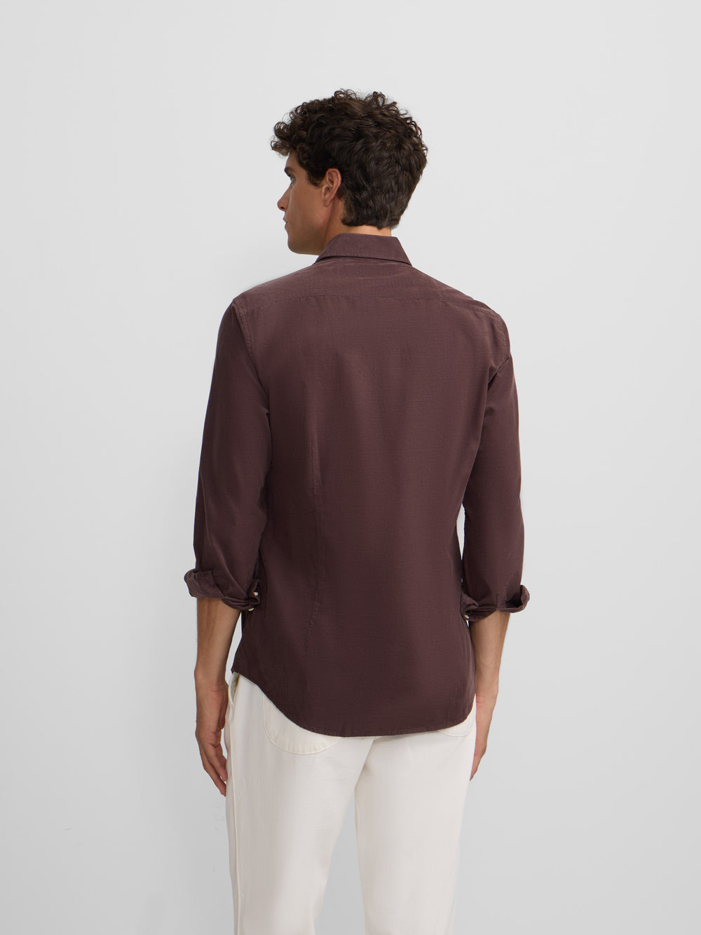 Burgundy corduroy cutaway collar sport shirt