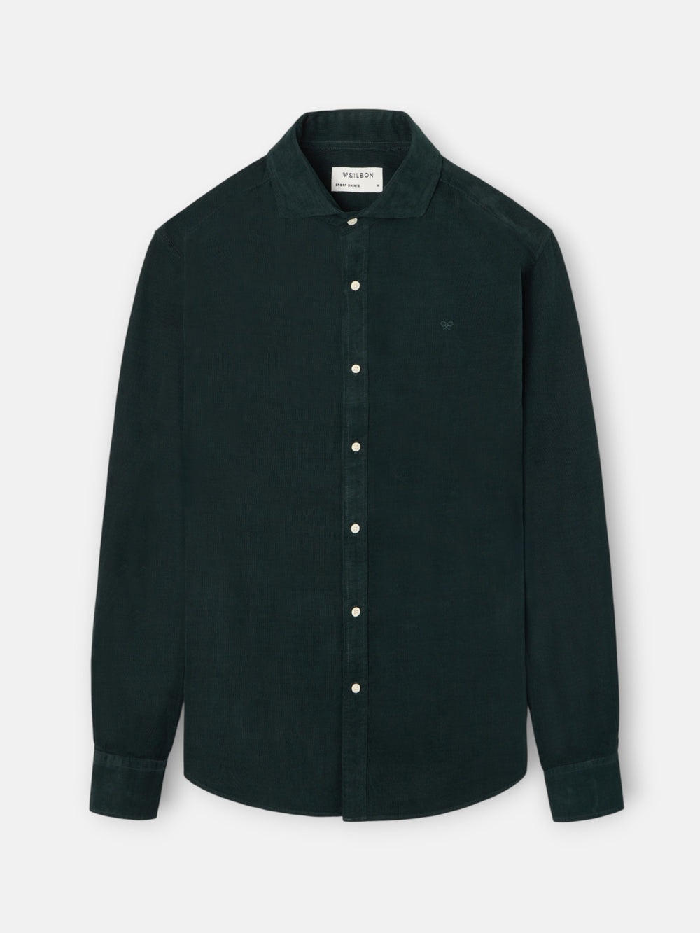 Dark green corduroy cutaway collar sport shirt