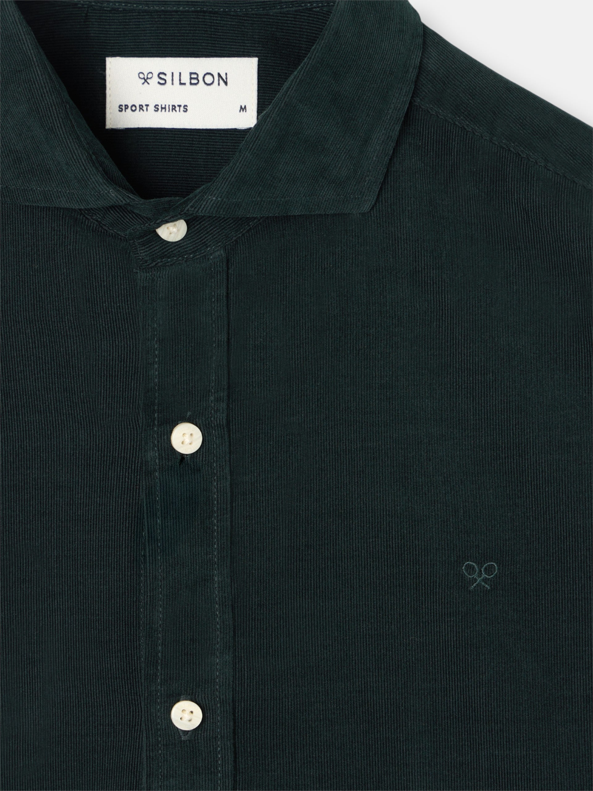 Dark green corduroy cutaway collar sport shirt