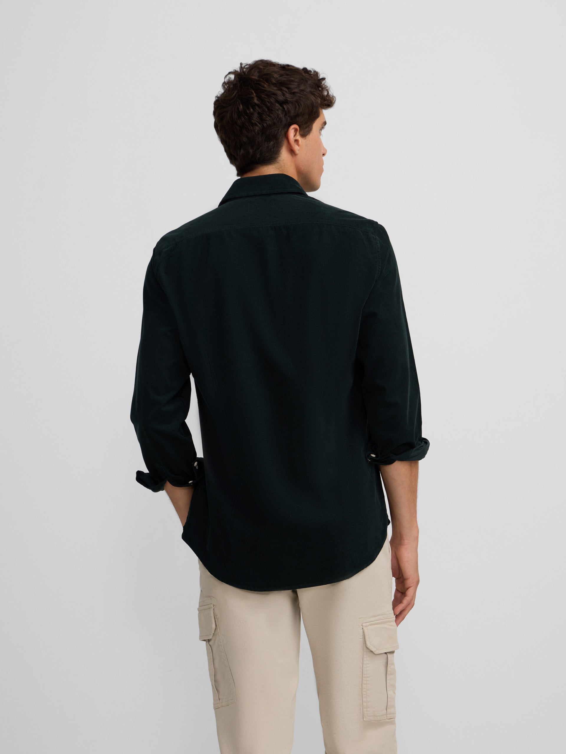 Dark green corduroy cutaway collar sport shirt