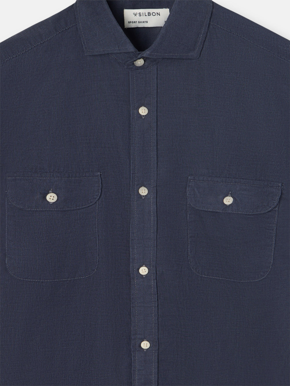 Indigo blue corduroy sport shirt with pockets