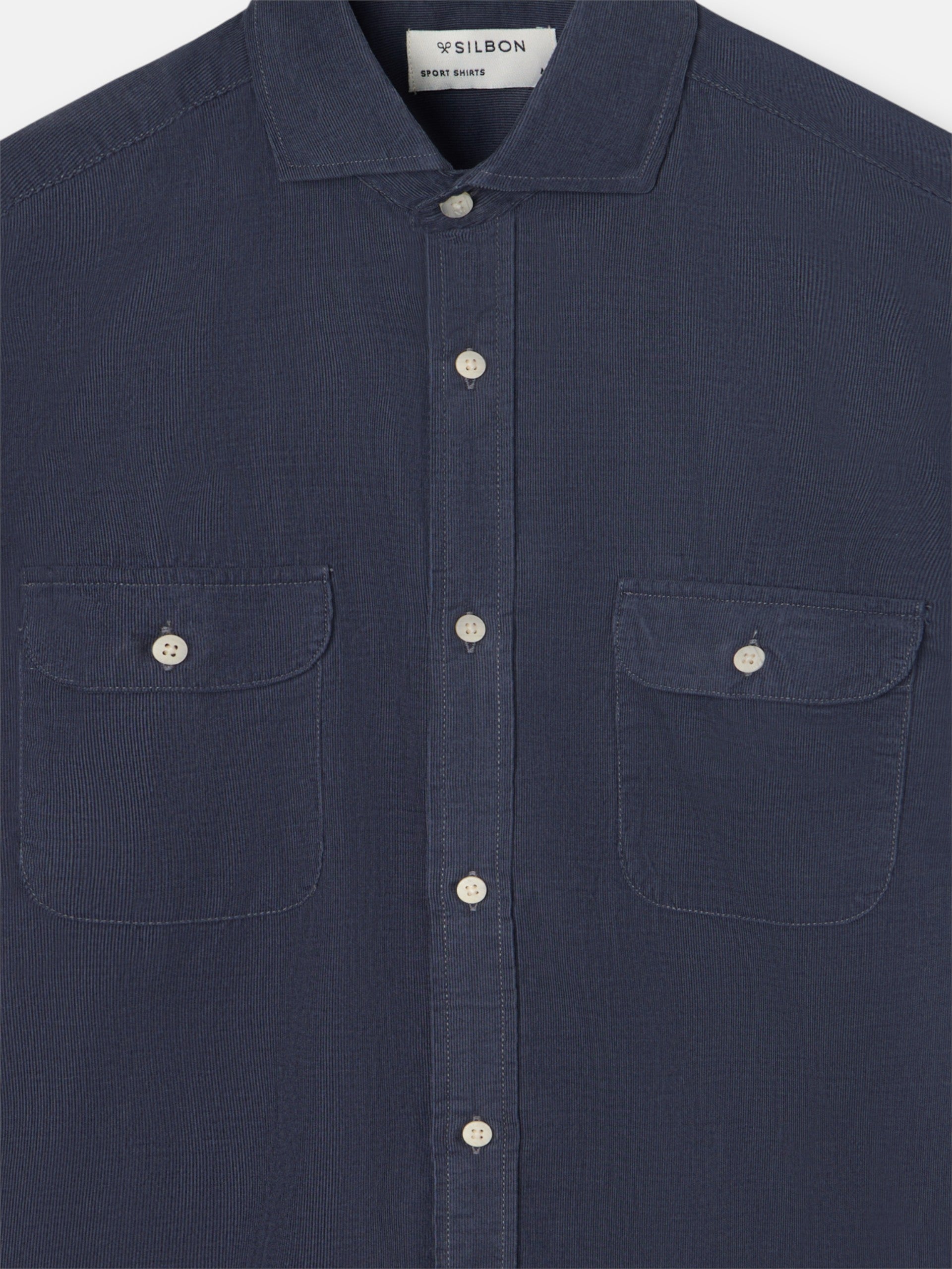 Indigo blue corduroy sport shirt with pockets