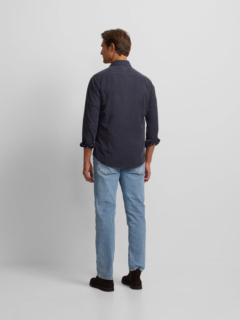 Indigo blue corduroy sport shirt with pockets