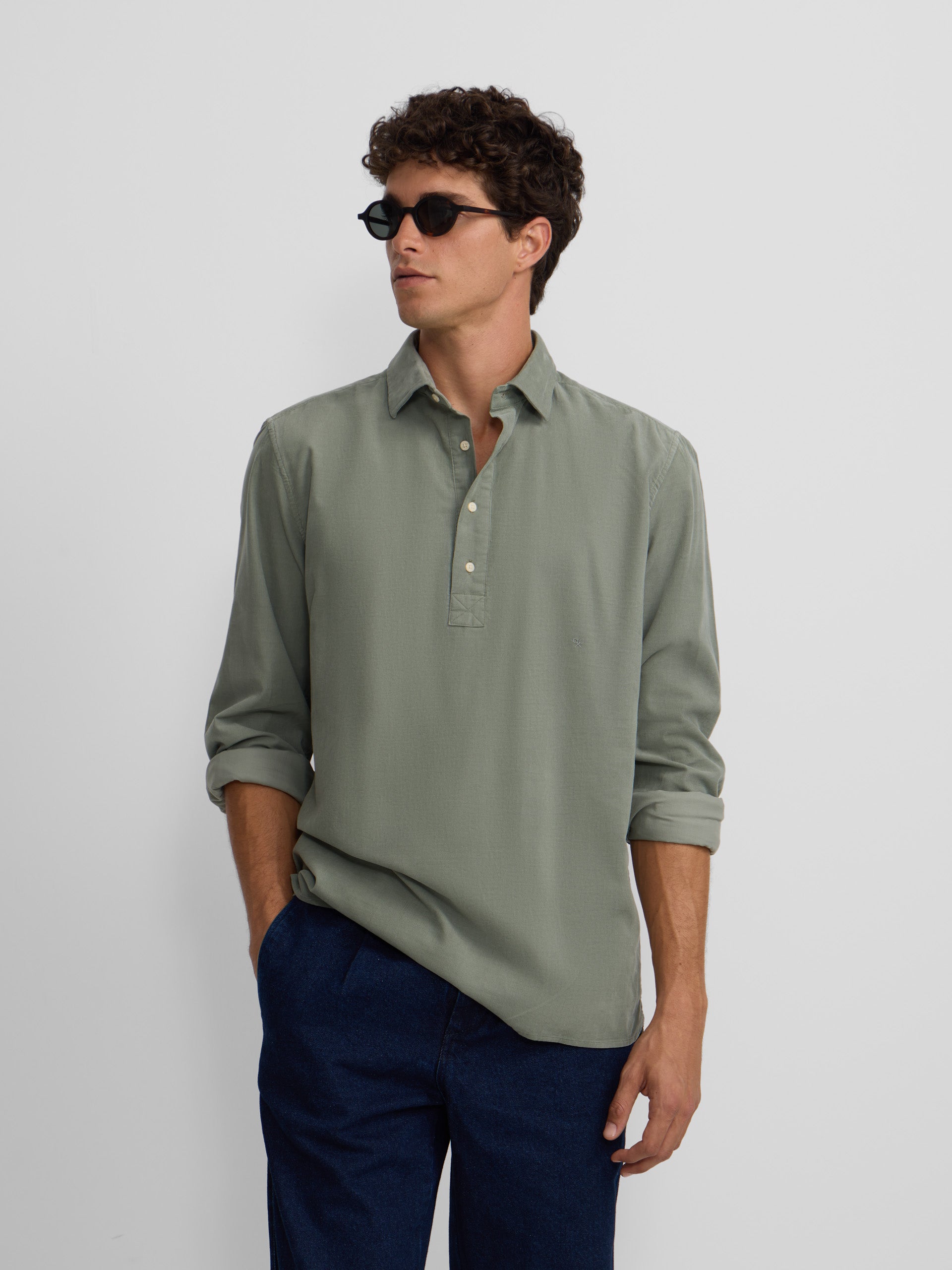 Chemise de sport en velours côtelé vert clair