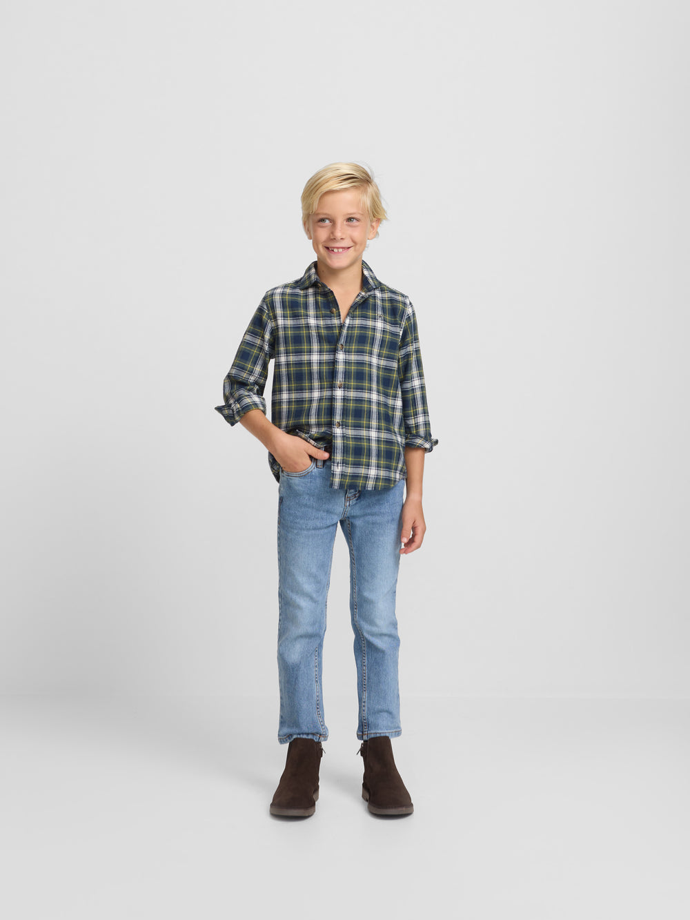 Camisa sport kids cuadro tartan bicolor azul verde