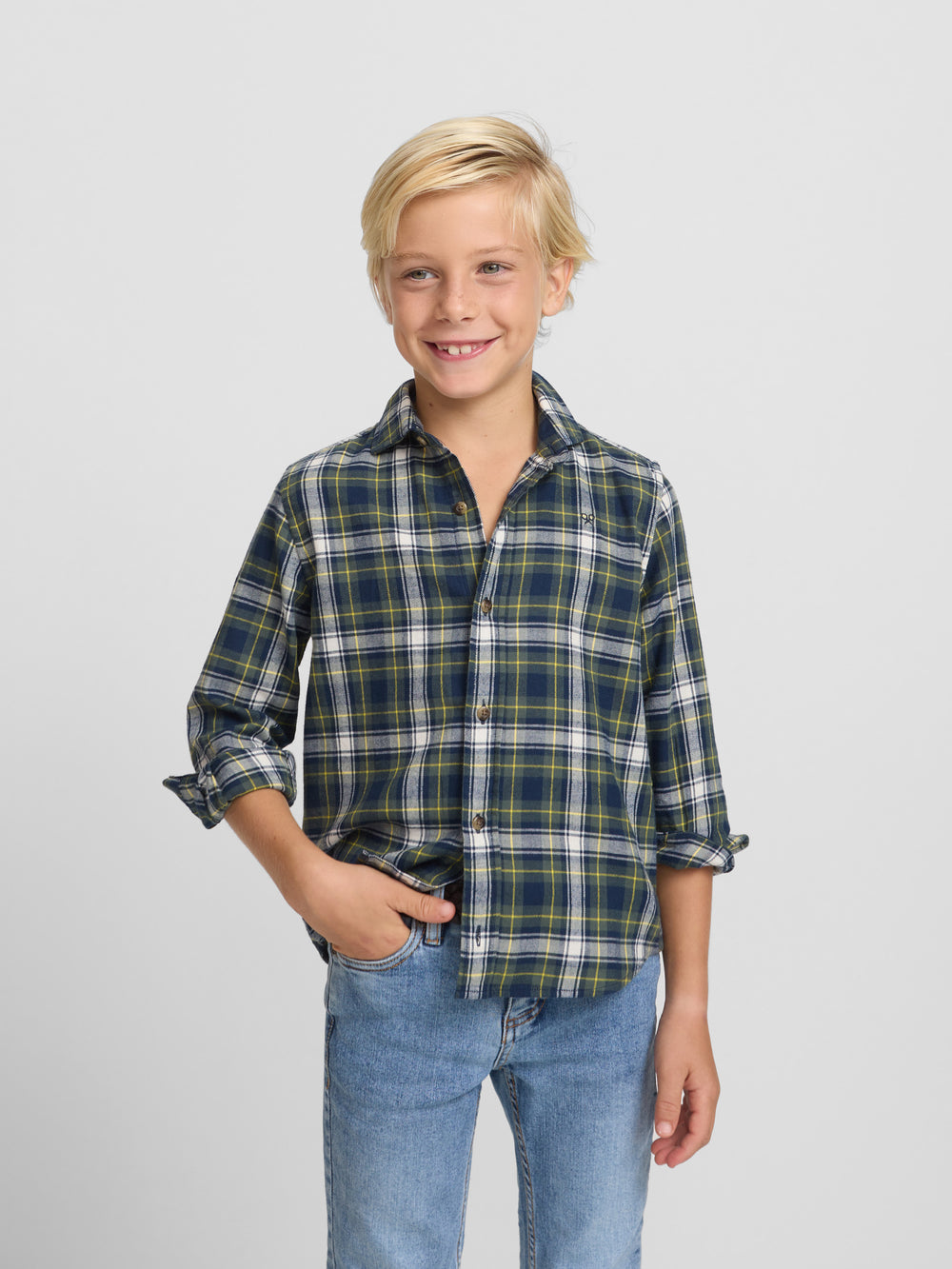 Camisa sport kids cuadro tartan bicolor azul verde