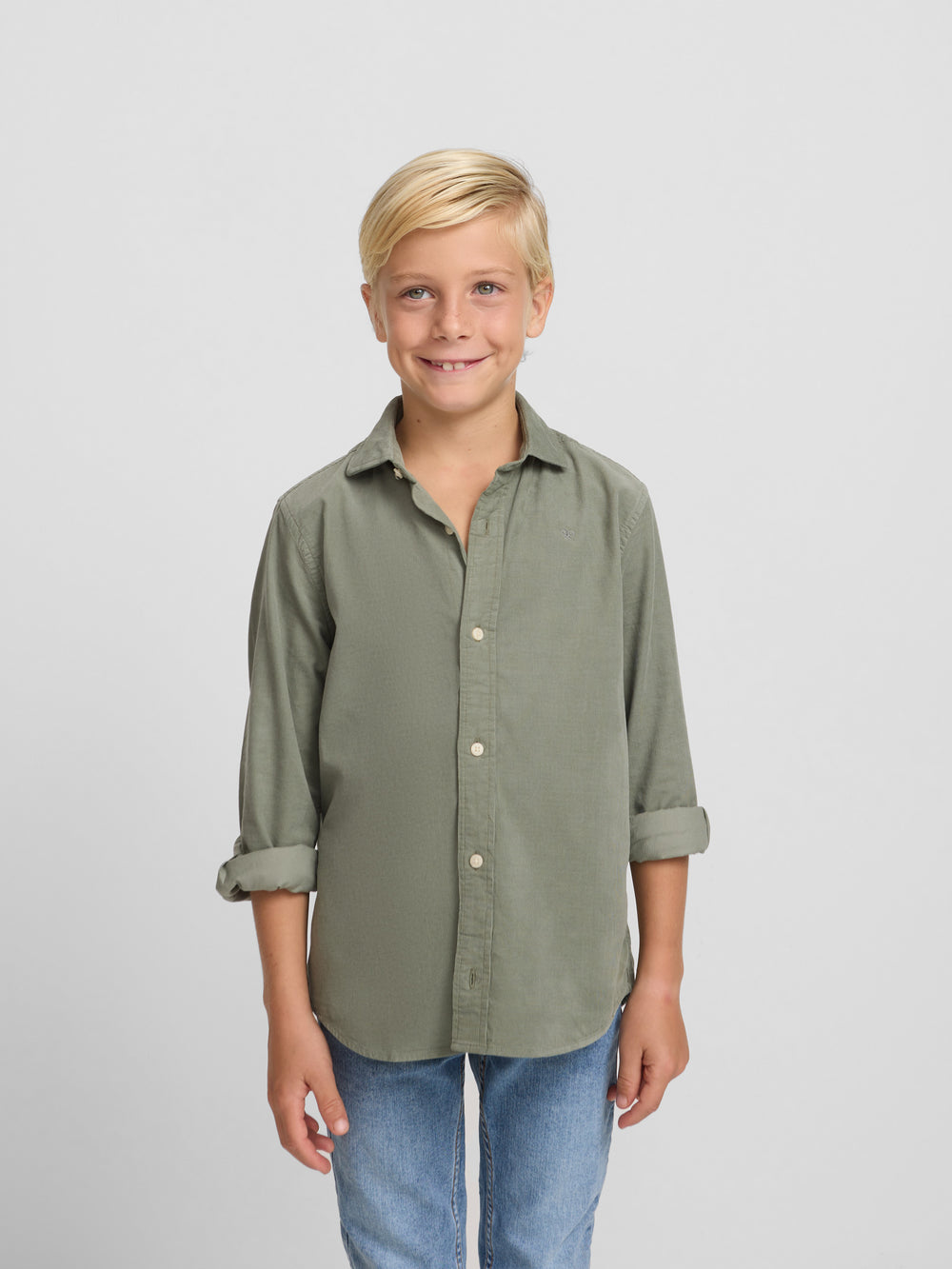 Camisa sport kids pana cuello cutaway verde