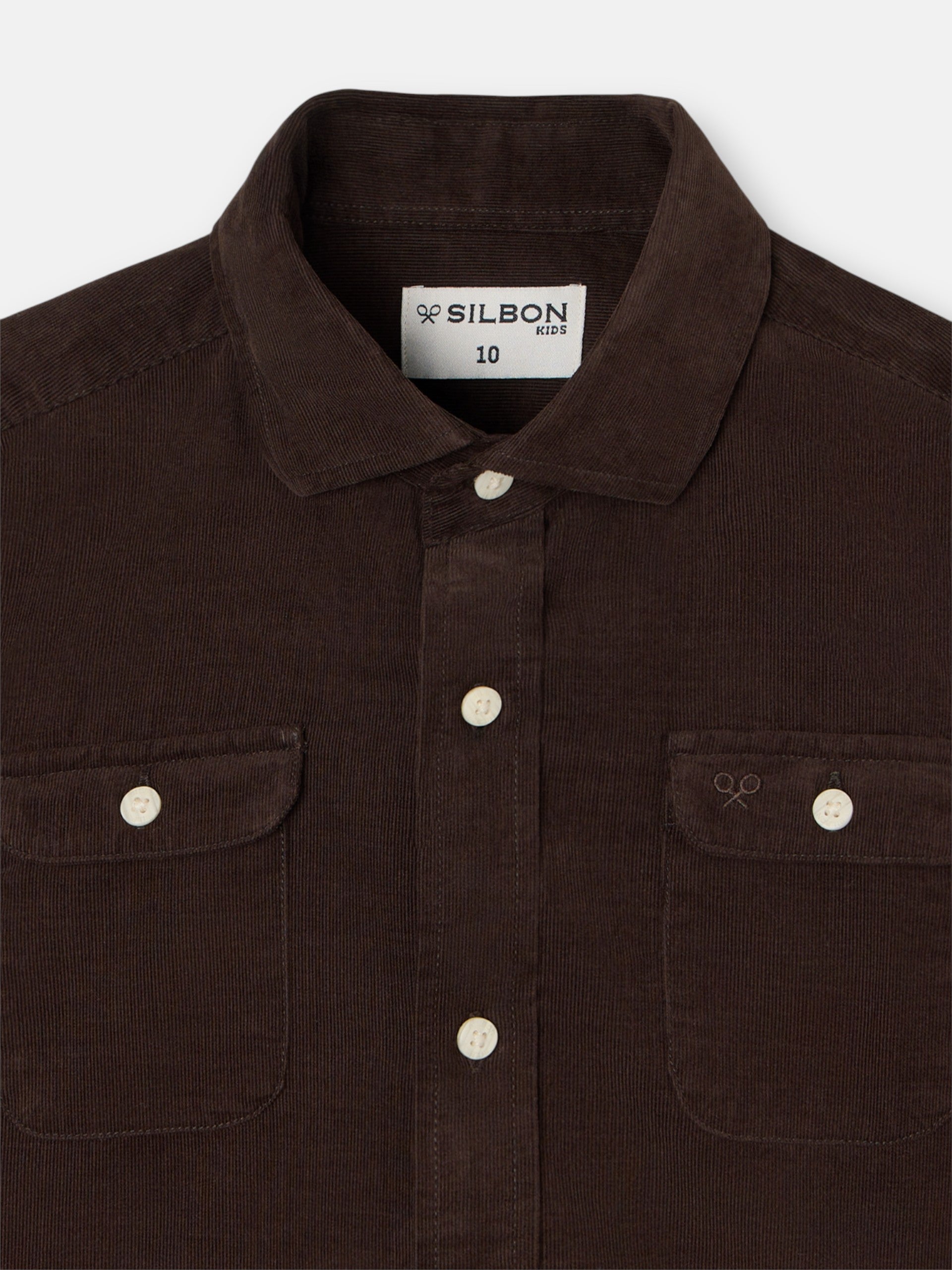 Kids' corduroy sport shirt with pockets, brown