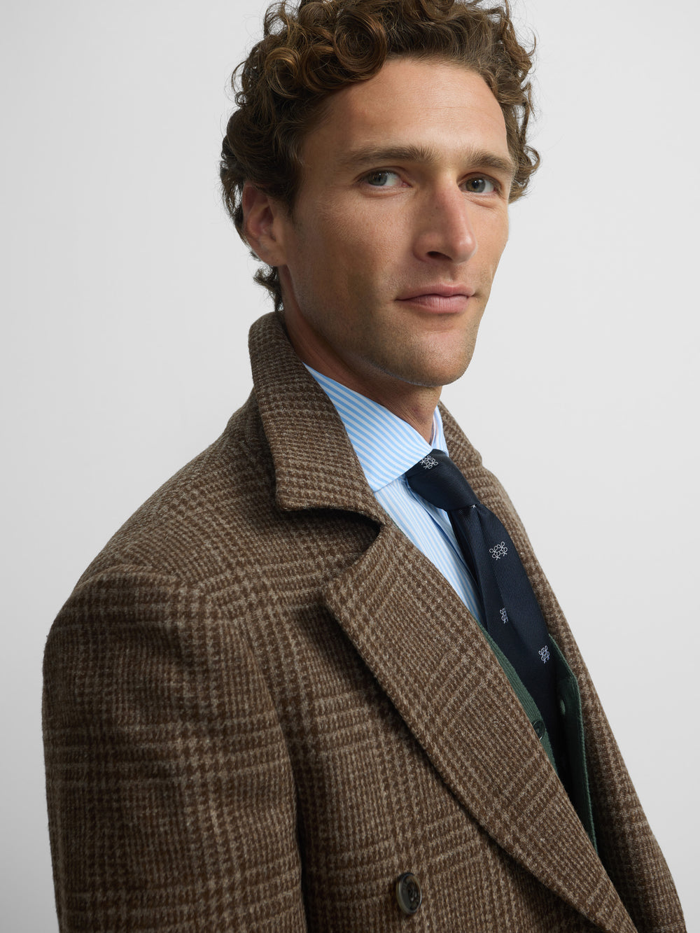 Brown Prince of Wales double-breasted coat