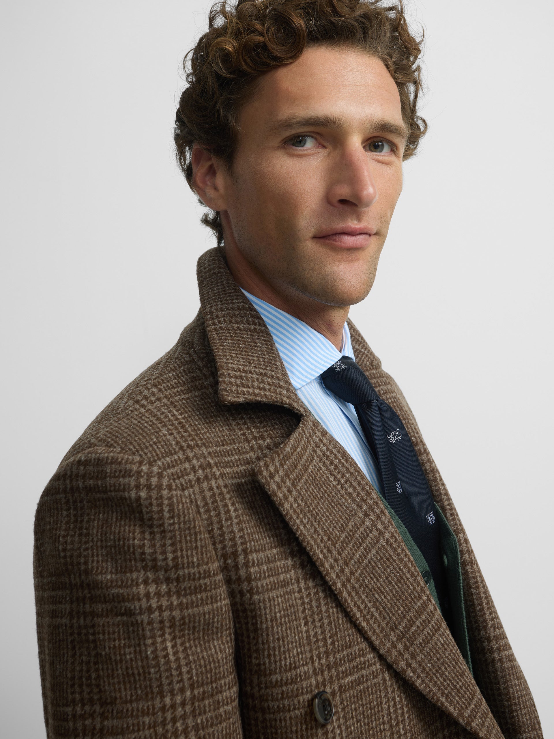 Brown Prince of Wales double-breasted coat