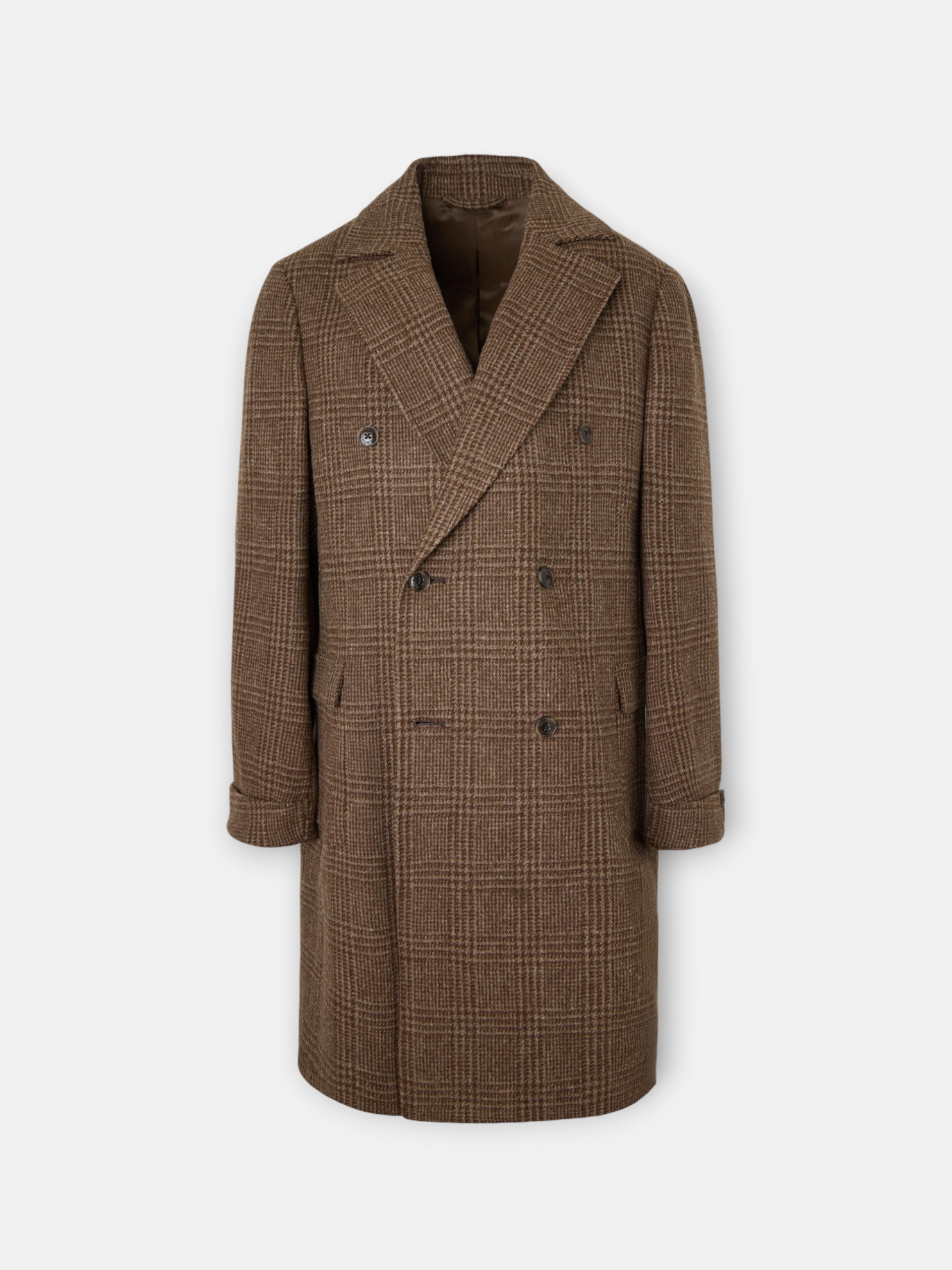 Brown Prince of Wales double-breasted coat