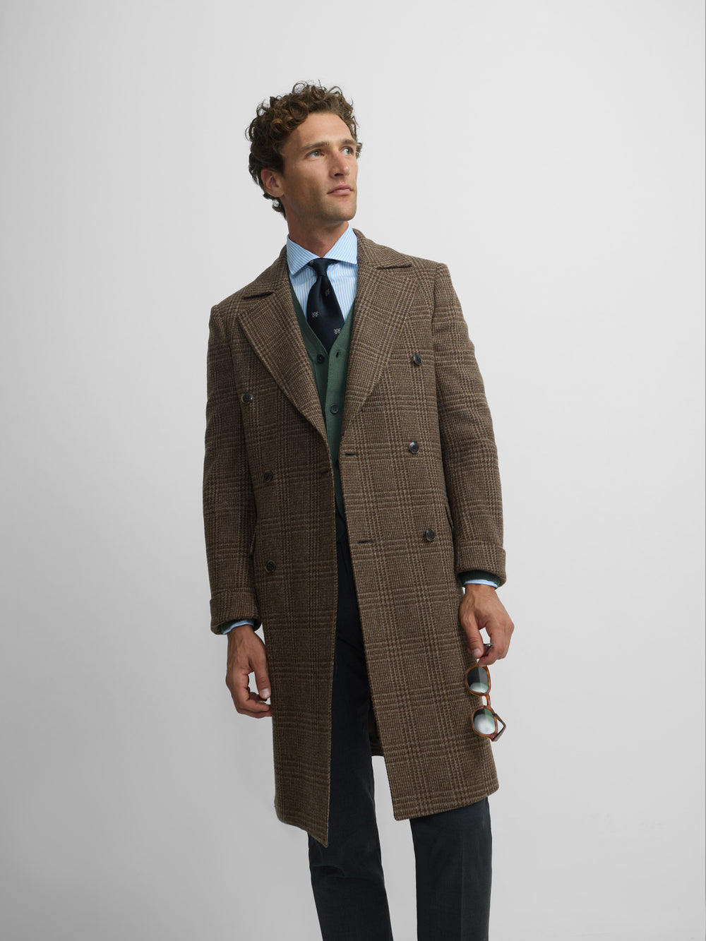 Brown Prince of Wales double-breasted coat