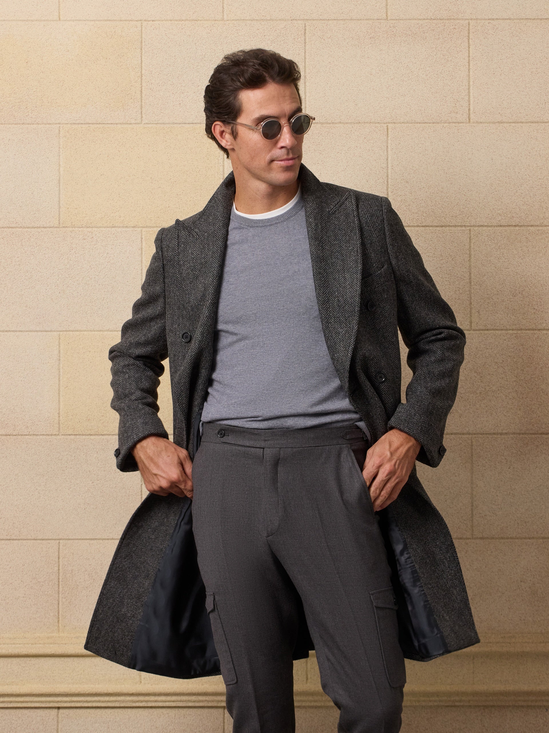 Unique grey herringbone coat