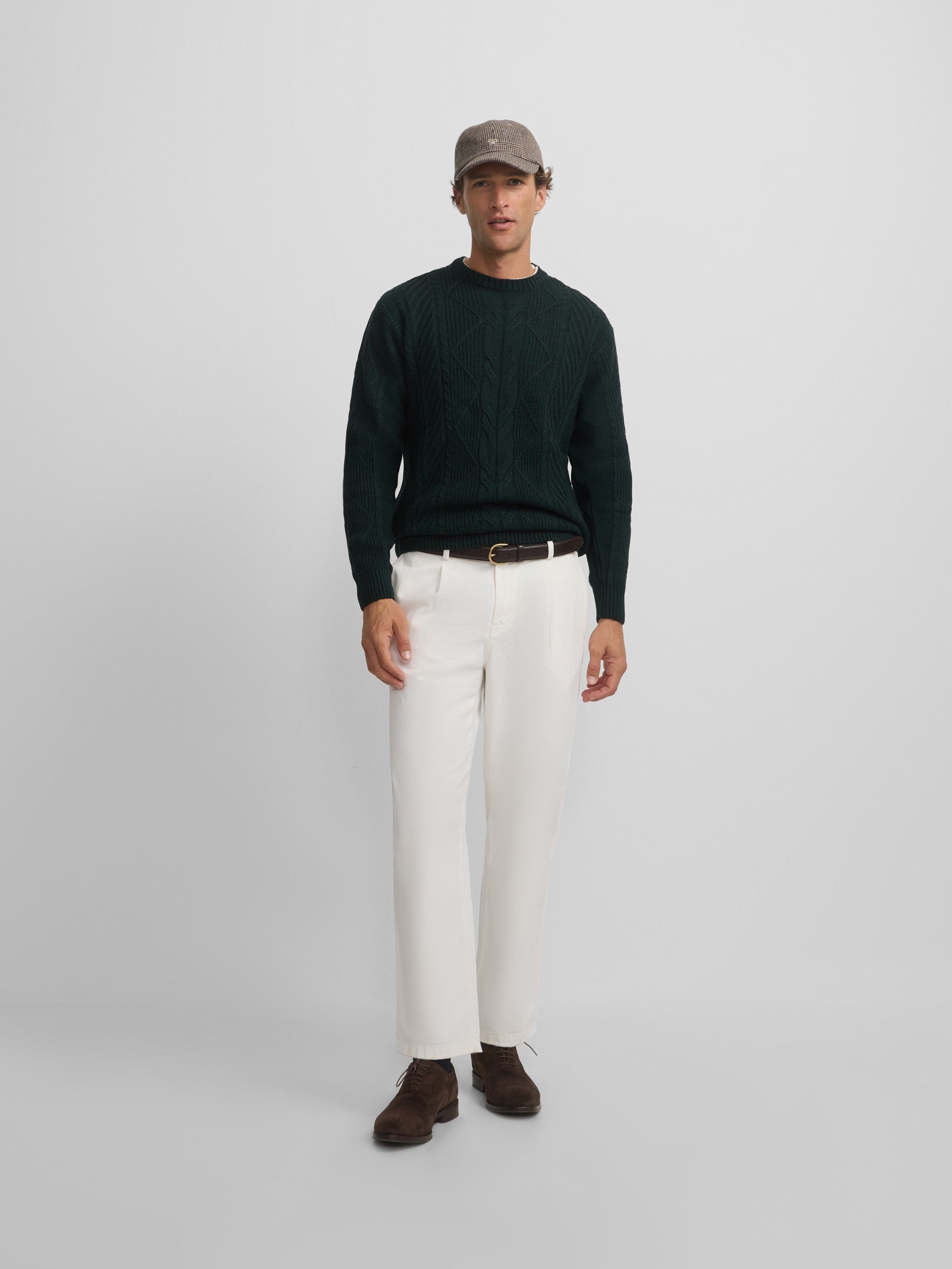 Green cable knit sweater