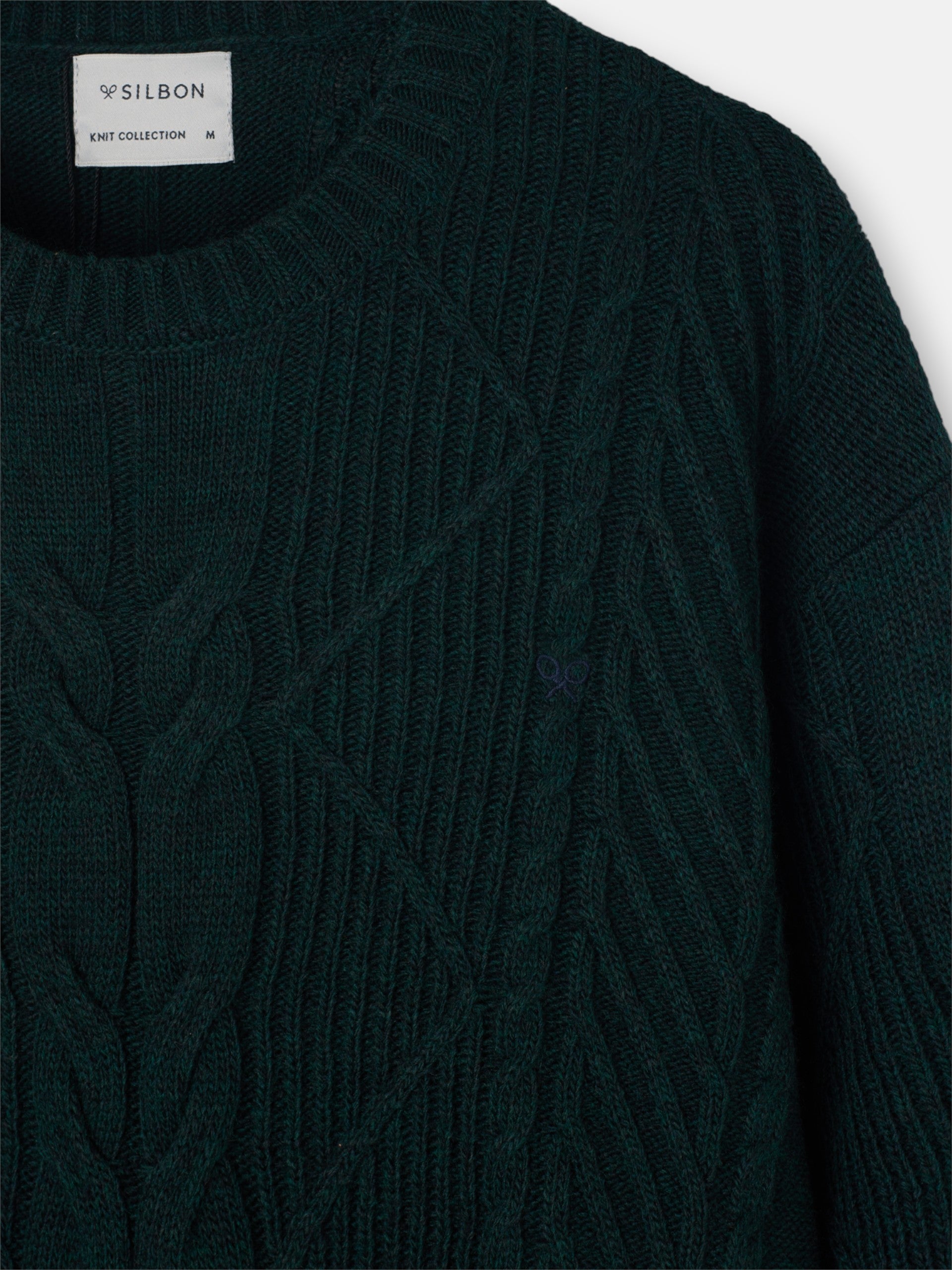 Green cable knit sweater