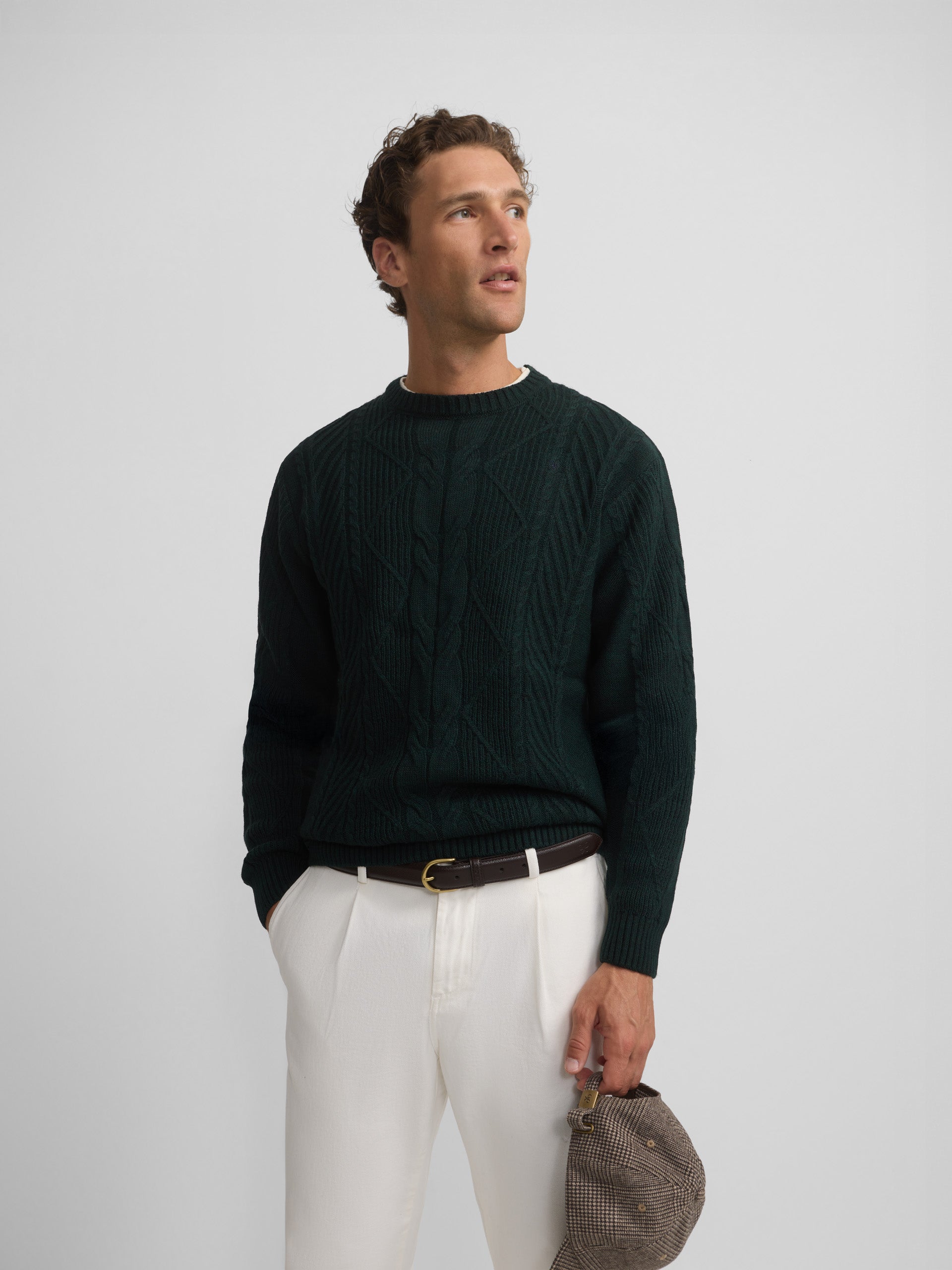 Green cable knit sweater