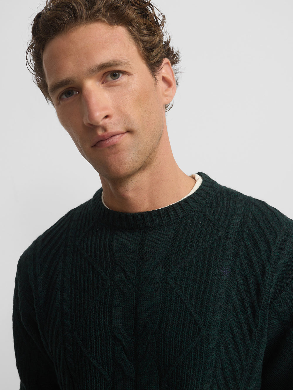 Green cable knit sweater