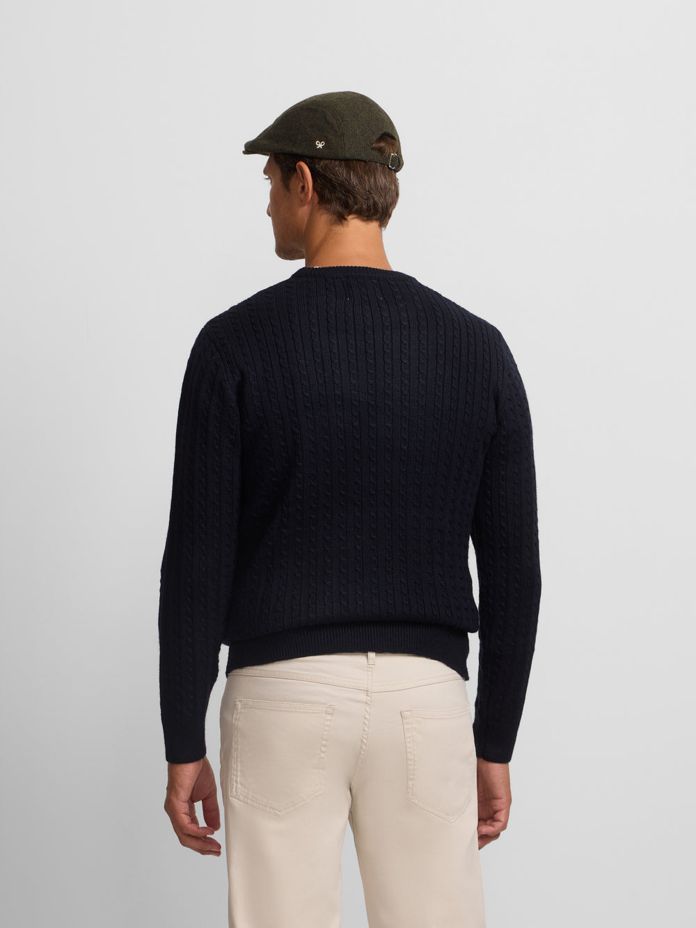 Classic navy blue cable knit sweater
