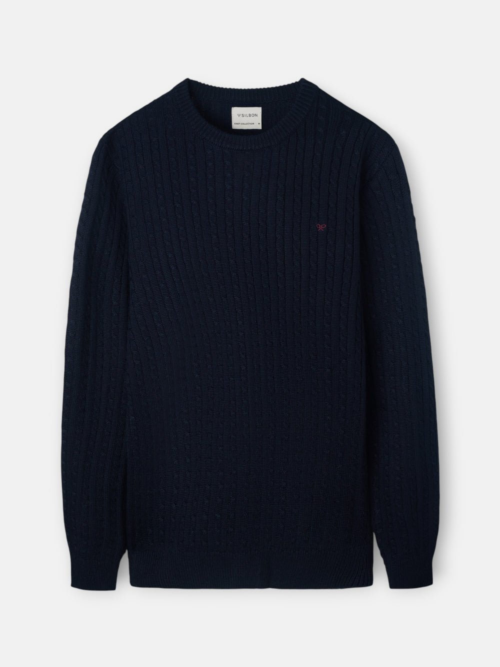 Classic navy blue cable knit sweater
