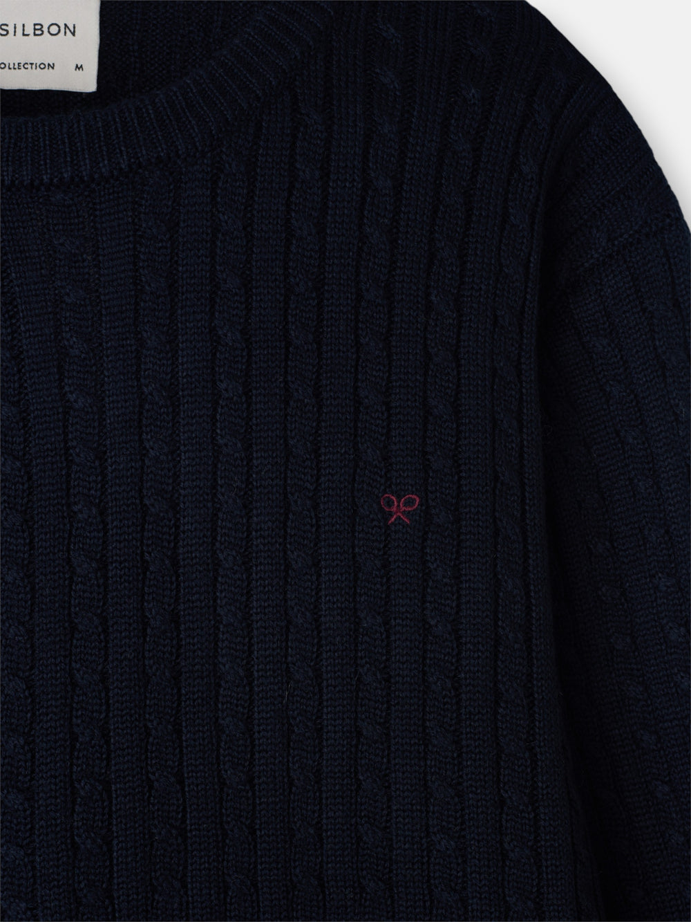 Classic navy blue cable knit sweater