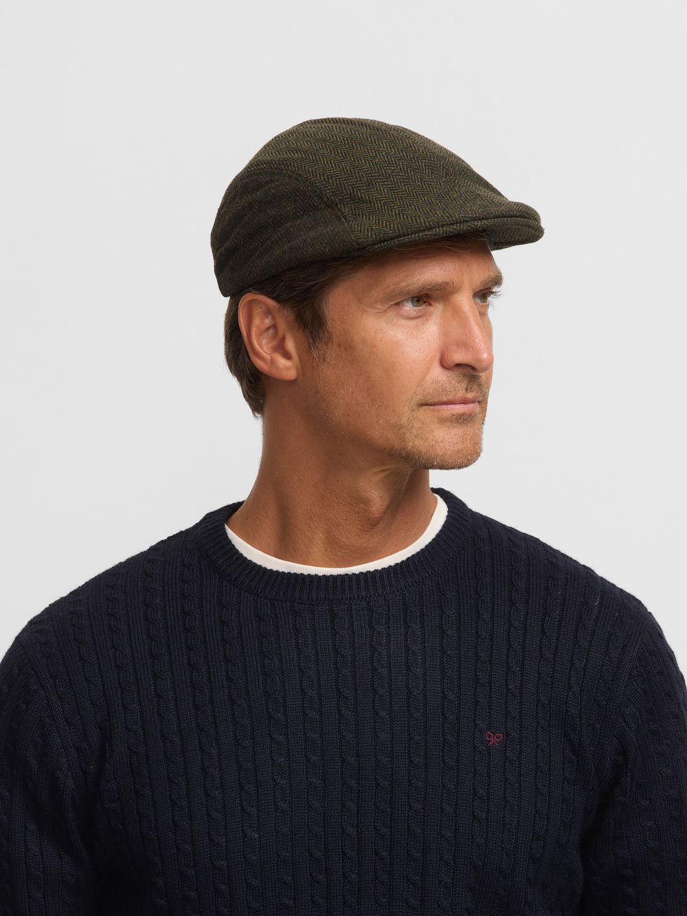 Classic navy blue cable knit sweater