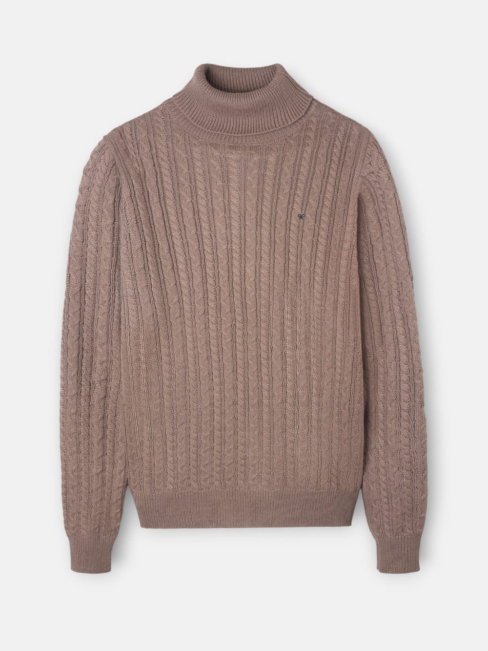 Light brown cable knit turtleneck sweater